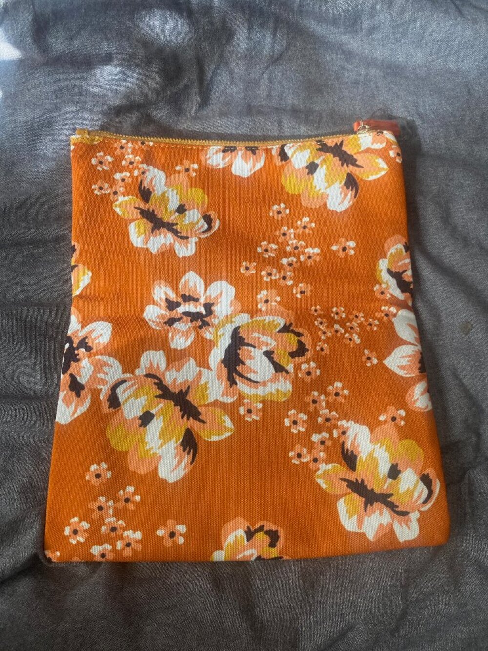Rachel Pally Orange Floral Cosmetic Makeup Travel Zip Pouch